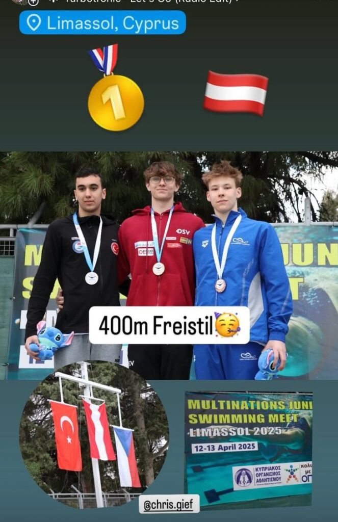 Sensationelle Erfolge für SchwimmerInnen aus NÖ bei den Multi Nations Schwimm-Meeting im Limassol - Christian Giefing vom ASV 2000 Schwimmverein Stockerau-2, FC NÖLVS