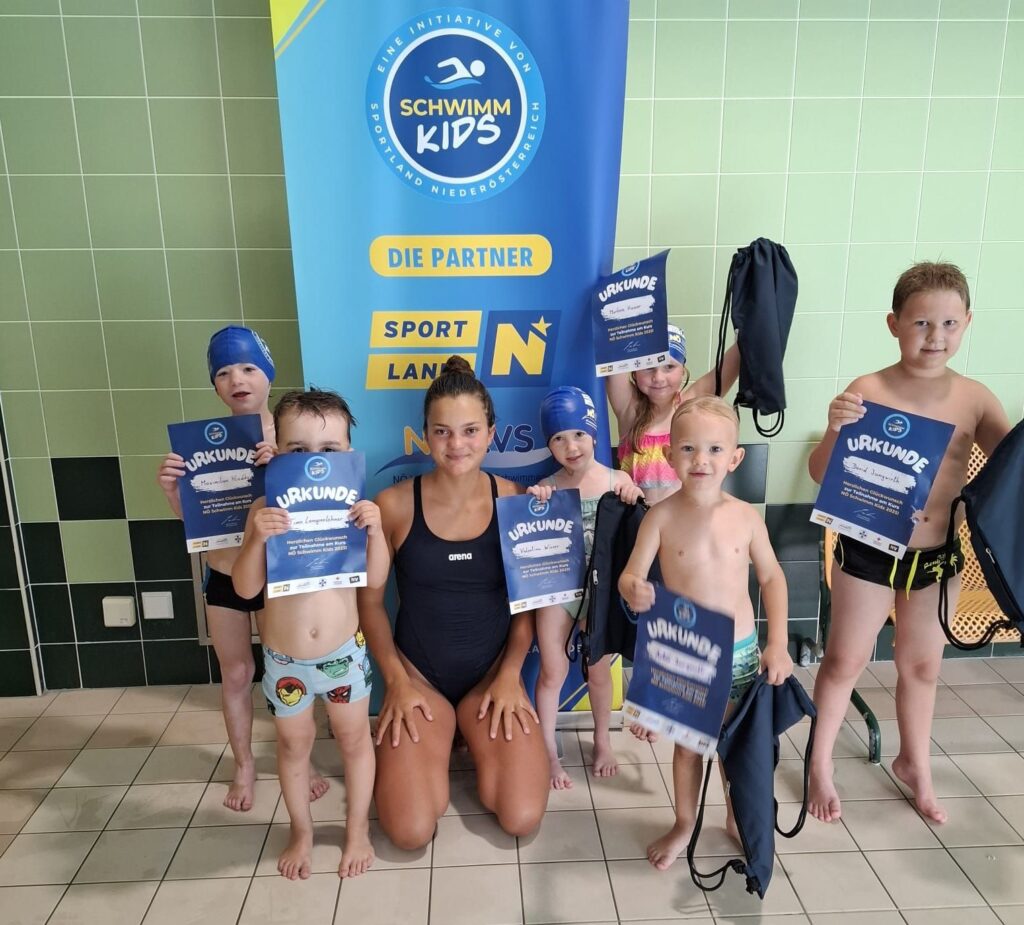 Schwimmkursabschluss der NÖ Schwimm Kids im Hallenbad Scheibbs, Gruppe, 1, am 4. Juli 2025, FC NÖLVS